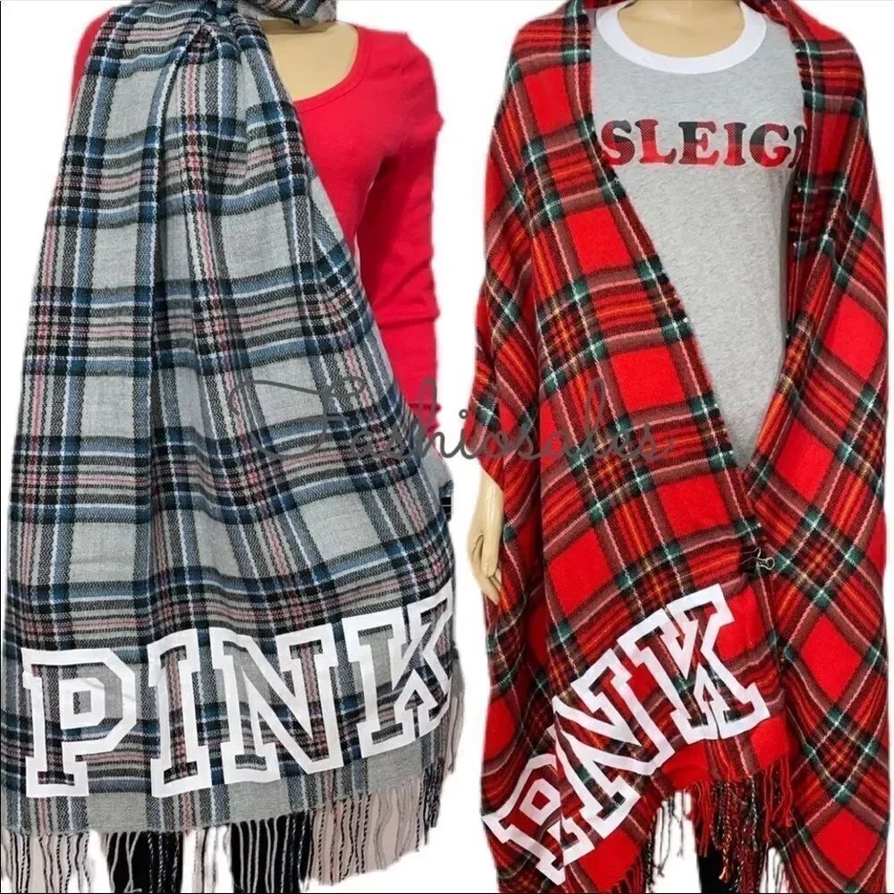 Lot of 2 Victorias Secret pink Cozy Large Scarves